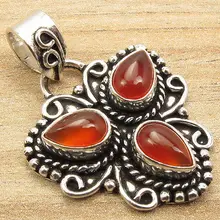 Aspecto antiguo Colgante!! rojo Cabochon CARNELIAN 3 Gemset Plata Plateó La Joyería