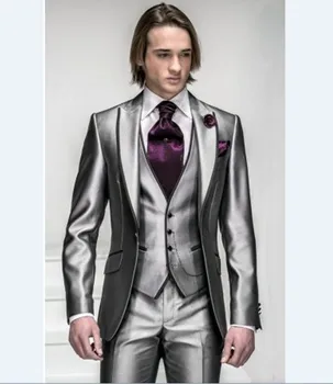 

New Arrival Groomsmen Silver Grey Groom Tuxedo Wedding/Dinner/Evening Suits for Man Bridegroom (Jacket+Pants+Vest)