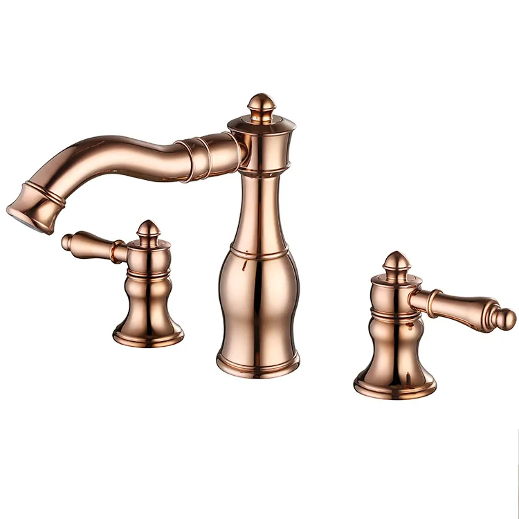 Rose Gold solid brass 2 Handle Widespread Bathroom Sink Faucet Lavatory