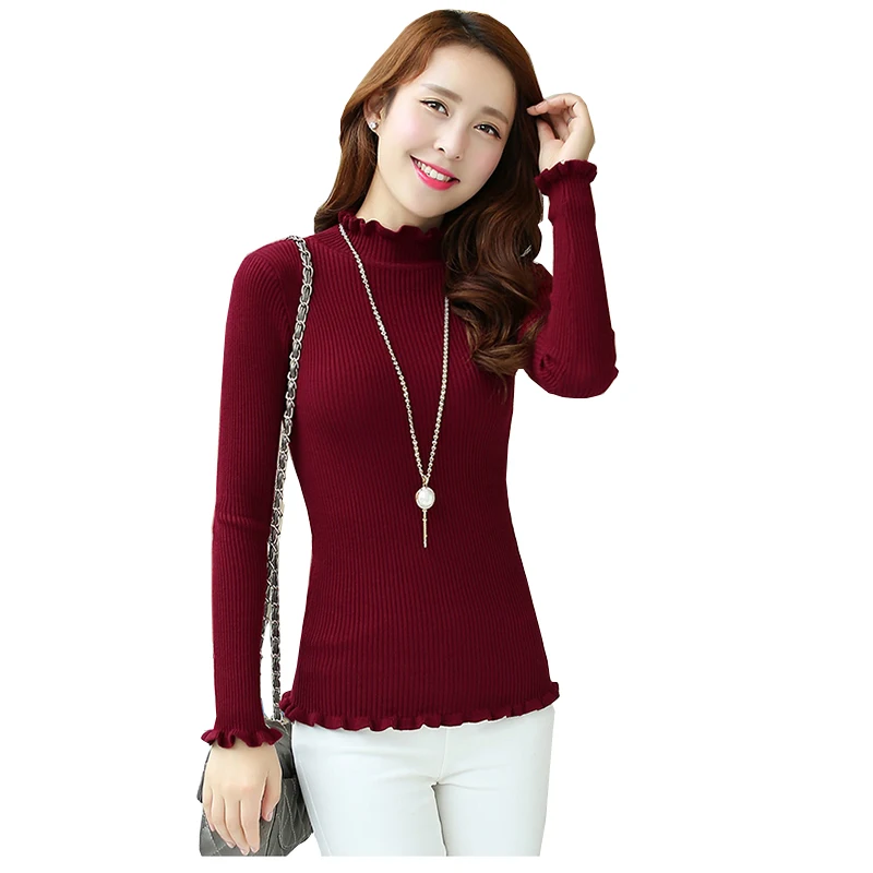 Sweaters Women Cashmere Knitwear New Winter Ruffle Turtleneck Pullovers ...