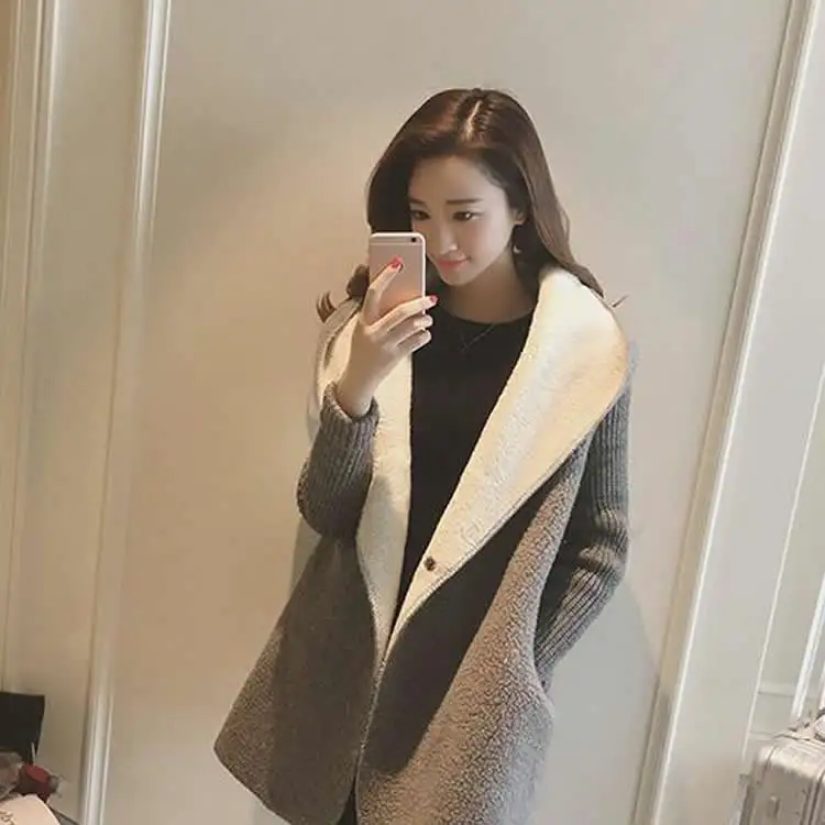 

Hooded Coats Fake Fur Winter Jacket Womens Outwear Warm Outwear Plus Size Knitted Sweater Long Sleeve Casual Oversize Coats 3xl
