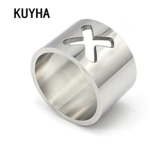 Chegada nova prata dedo anéis Bijoux 15mm Largura de aço Cruz X Anel Para As Mulheres Bague Trendy Belas Jóias de Presente Por Atacado Cible