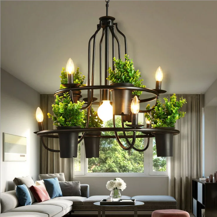 

LED Hanging Gardens of Babylon Plants Lamp Pots Potted Nordic Tom Creative Chandelier Lighting Bulb Art Pendant Lamp With Bulb