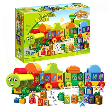 

Big Size 75pcs Letters Train Building Blocks Sets DIY Educational Toys for Children gift Duploe City Train 188-23