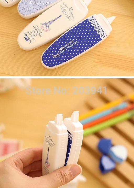 Adesivo de Correção Longa para a Escrita do Aluno Lote Novo Fresco Azul Série Design Correção Fita 6m * 5mm 12 Pçs - 4 High Quality Material escolar e de escritório