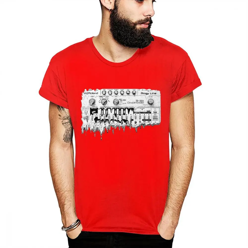 Потрясающий синтезатор Roland TB 303 футболка Synth Analog Korg Techno электронная музыка отличная хлопковая Футболка Уникальная футболка на заказ - Цвет: Красный