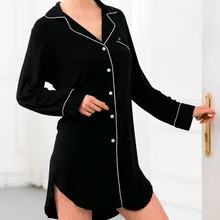 Ночное белье Женская сексуальная ночная рубашка свободная Пижама на пуговицах с длинными рукавами удобная на месте обслуживание Повседневная Блузка пижамы pijama muje