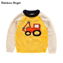 Зимний свитер; плотные пуловеры с длинными рукавами для мальчиков; Детский свитер с рисунком экскаватора; хлопковый свитер для мальчиков; топы для маленьких мальчиков; От 2 до 9 лет
