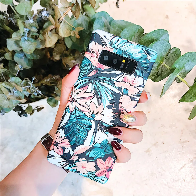 

for Galaxy Note 10 Plus 5G S10 Plus S10e S9 S8 9 8 Case Relief Matte Cover Case Flower Pattern Leaves Hard Cover Bumper Fundas