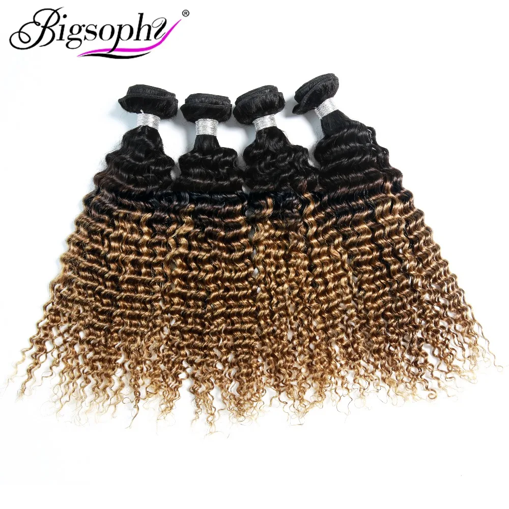 

Bigsophy Mongolian Hair Weave Bundles Human Hair Bundles Deep Wave 4pcs Deal Remy Hair Extensions 2 Tone Ombre Color T1B/30
