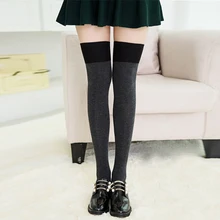 Женские хлопковые чулки выше колена, плотные вязаные длинные носки, осенняя одежда для девочек-подростков, одежда для активного отдыха, черные, серые чулки