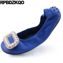 Складные балетные плоские свернуть 10 женщин горный хрусталь складываемый весна осень кристалл синий балет балерина отправка капель весенняя красивая Мода последние европейская