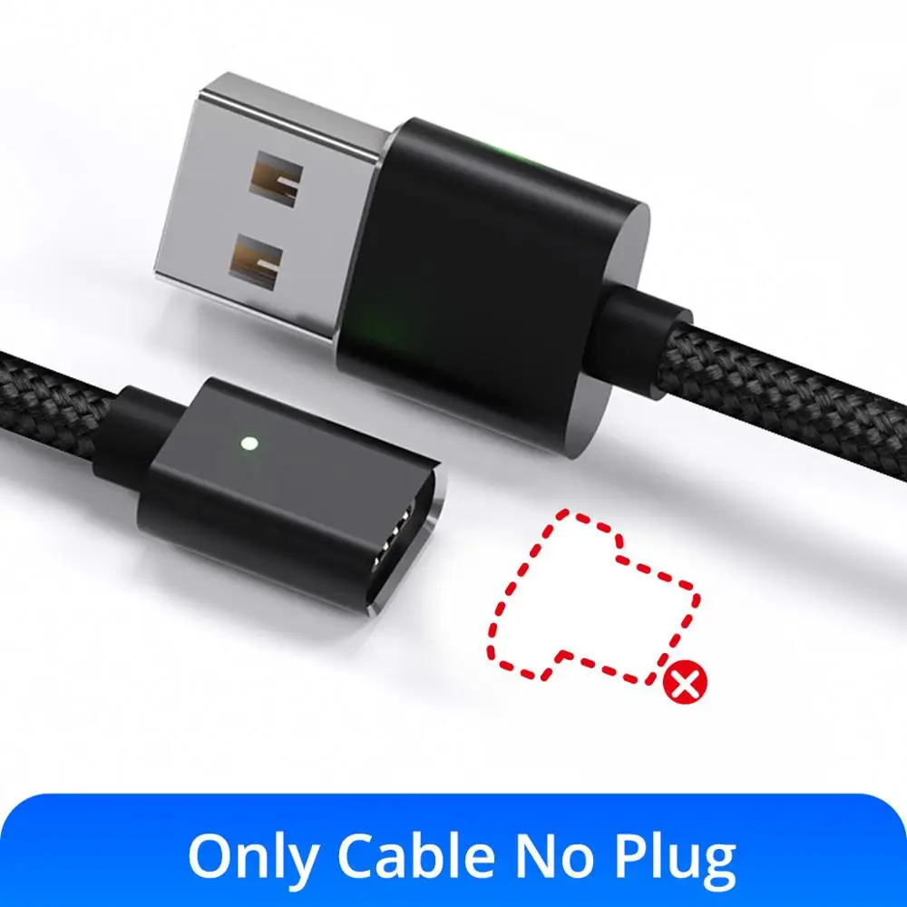 GUUGEI Магнитный кабель Micro USB кабель 3A Быстрая зарядка зарядный шнур Android кабель для передачи данных для мобильного телефона светодиодный индикатор шнур синхронизации - Цвет: Black Cable No Plug