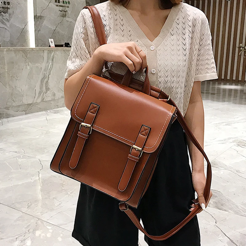  Vintage Backpack Female Pu Leather Bag Women's Backpack Fashion School Bag for Girls High Quality L - 33043722515