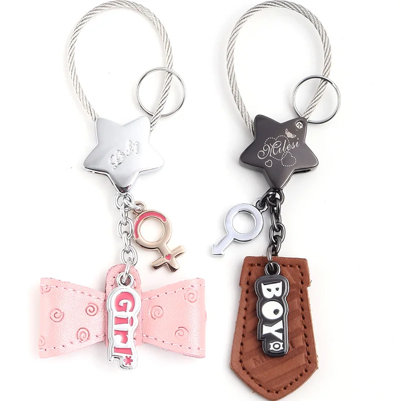 

Milesi Leather Couple Keychain Lovely Boy Girl Bow Tie Keyring Charms Handbag Pendant Original Design Gift For Lovers EW047