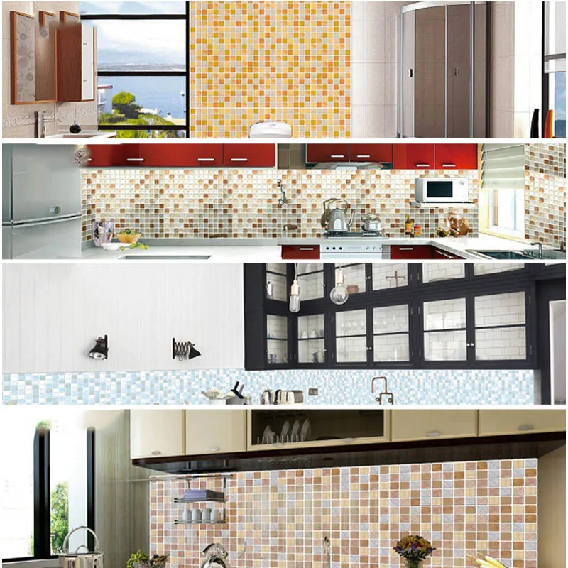 DIY Mosaic Tile Kitchen wallpaper 3D Wall Stickers Home Decor Waterproof PVC Bathroom Decorative Self Adhesive Kitchen Stickers