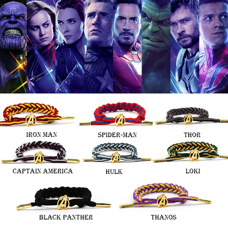 

Marvel Avengers Figure Adjustable Bracelets Cuff Bangle Iron Man Captain Marvel Captain America Thanos Weaves Men Women Jewelry