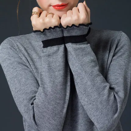 Кашемировый вязаный свитер с кружевным воротником средней длины, Женский пуловер, свободный осенний зимний толстый короткий женский джемпер - Цвет: 10
