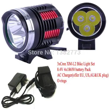 

5000 lumens 3xCREE XM-L2 LED Bike Bicycle Light 4 MODE mtb cycling headlamp with 18650 6400mAH battery pack & charger