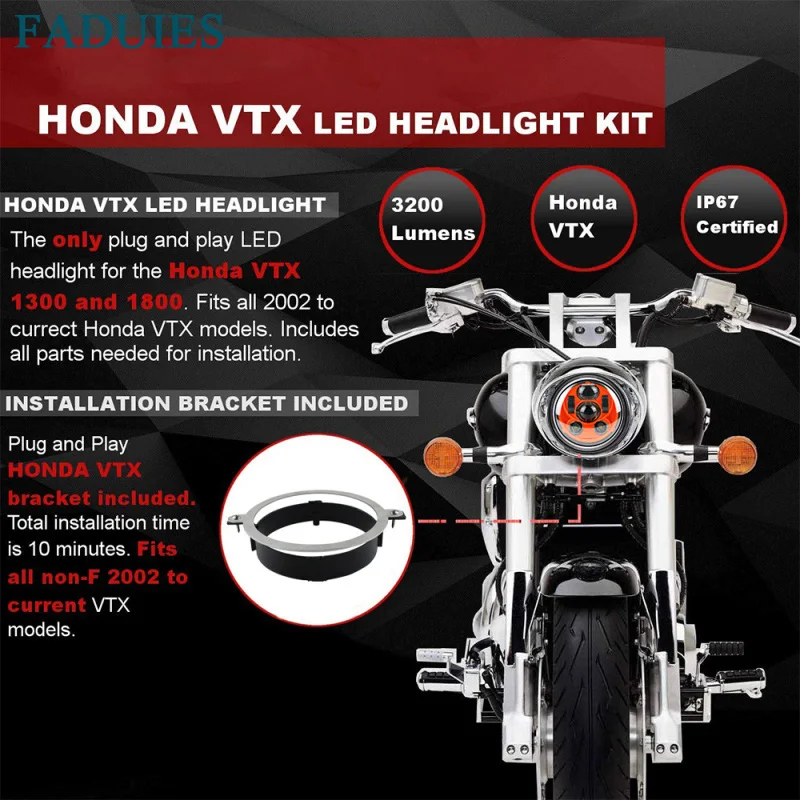 FADUIES для мотоцикла Honda VTX 1800, VTX 1300 5 3/" светодиодный оранжевый комплект фар с кронштейном и оборудованием-Plug and Play