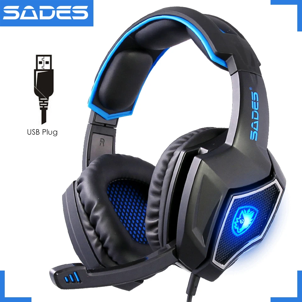 Цена Оригинальный SADES Spirit Wolf USB ноутбук игровая гарнитура светящиеся 7,1 большие компьютерные игровые наушники с микрофоном
