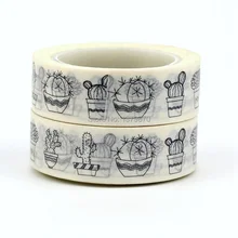 Custom Unique Design Black and White Cactus Washi Tape 10m for Planner Scrapbooking Succulent Plants Decorative Masking Tape