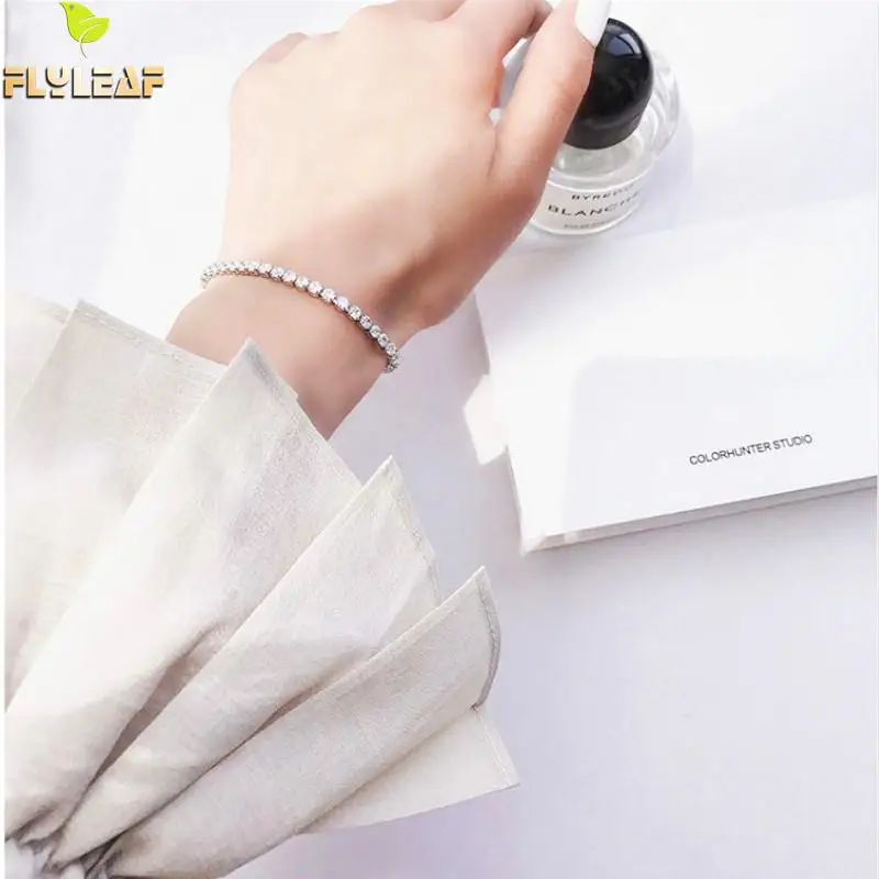 

Flyleaf 925 Sterling Silver Bracelets For Women Luxurious Cubic Zirconia Simple Fashion Fine Jewelry Bracelets & Bangles Party