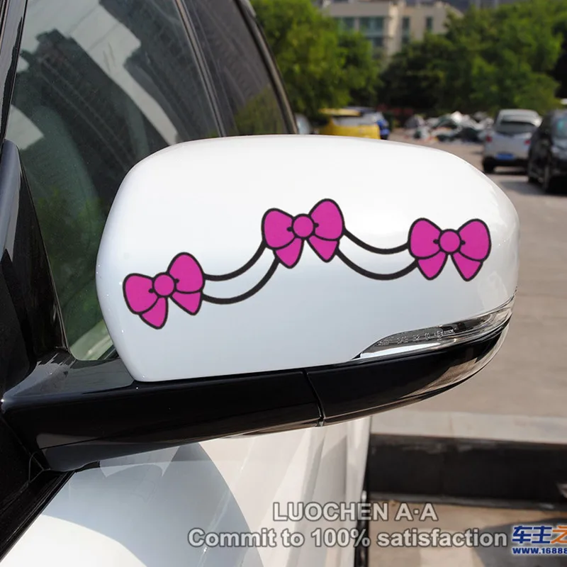 

Car Stickers 2PCS Pink Bow-knot Cute Lovely Cartoon Colorful Decals For Rearview Mirrors Auto Tuning Styling 16*4cm D10