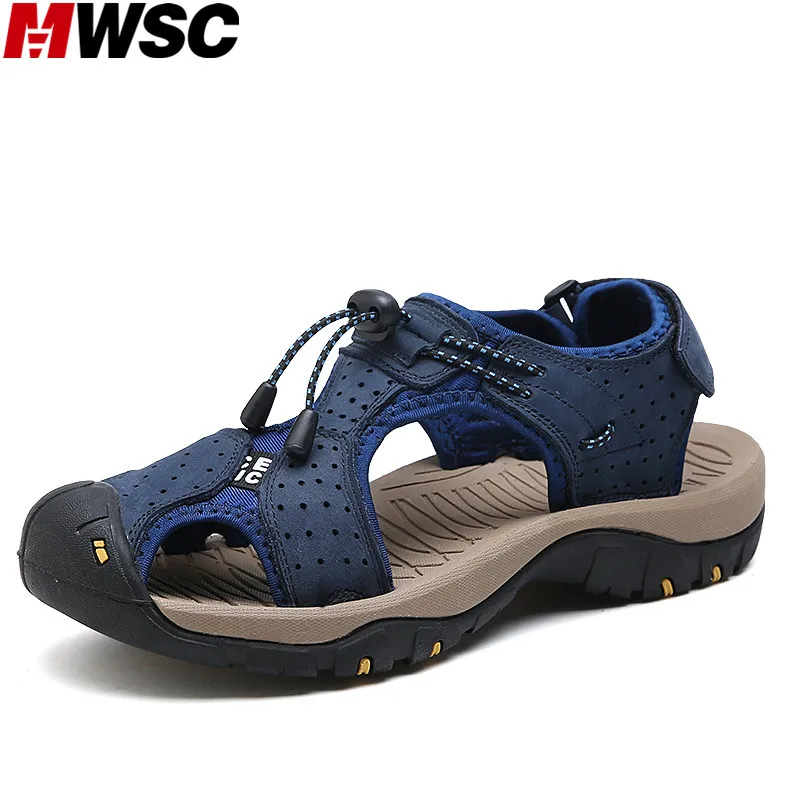 

MWSC 2018 Summer Hollow Out Beach Water Sandals Shoes Genuine Leather Male Leisure Style Sandalias Shoes Size 46