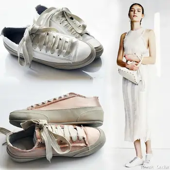 

Spain Famous Brand Pink/White Dirty Shoes Woman Loafers Brand Lace Up Silk Espadrilles ShoesWomen Platform Creepers Ladies Shoes
