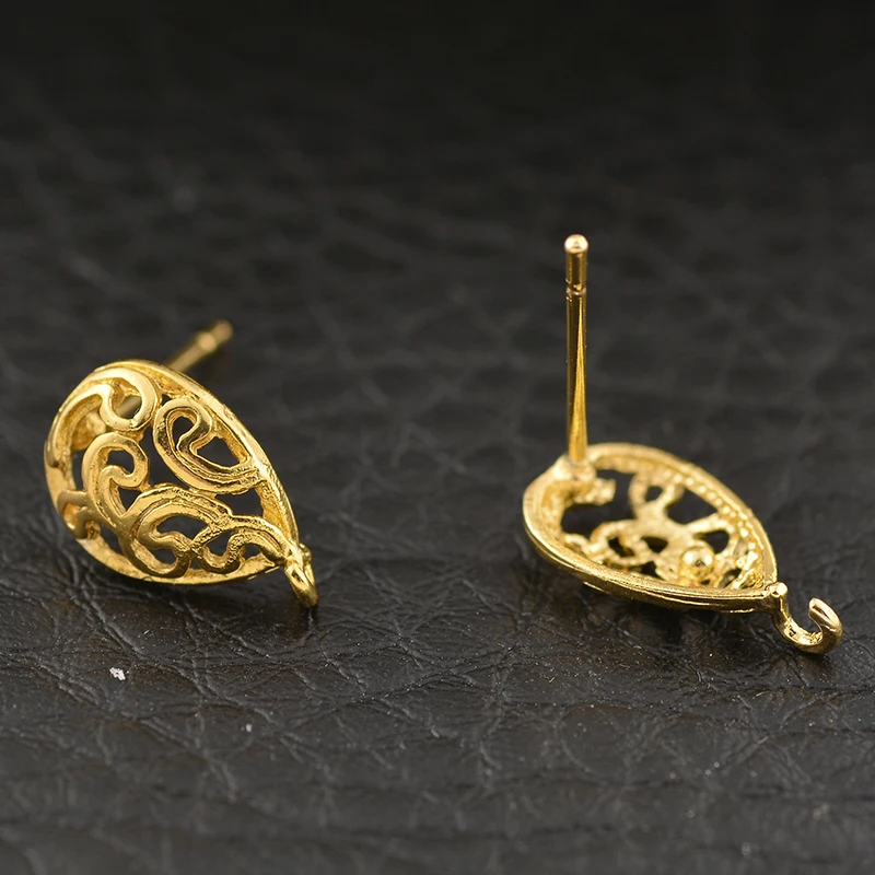 

FUNIQUE 10PCs Hollow Out Water Drop Earring Post Gold Color Earring Findings For Jewelry Making Post DIY Women Jewelry 15x13mm