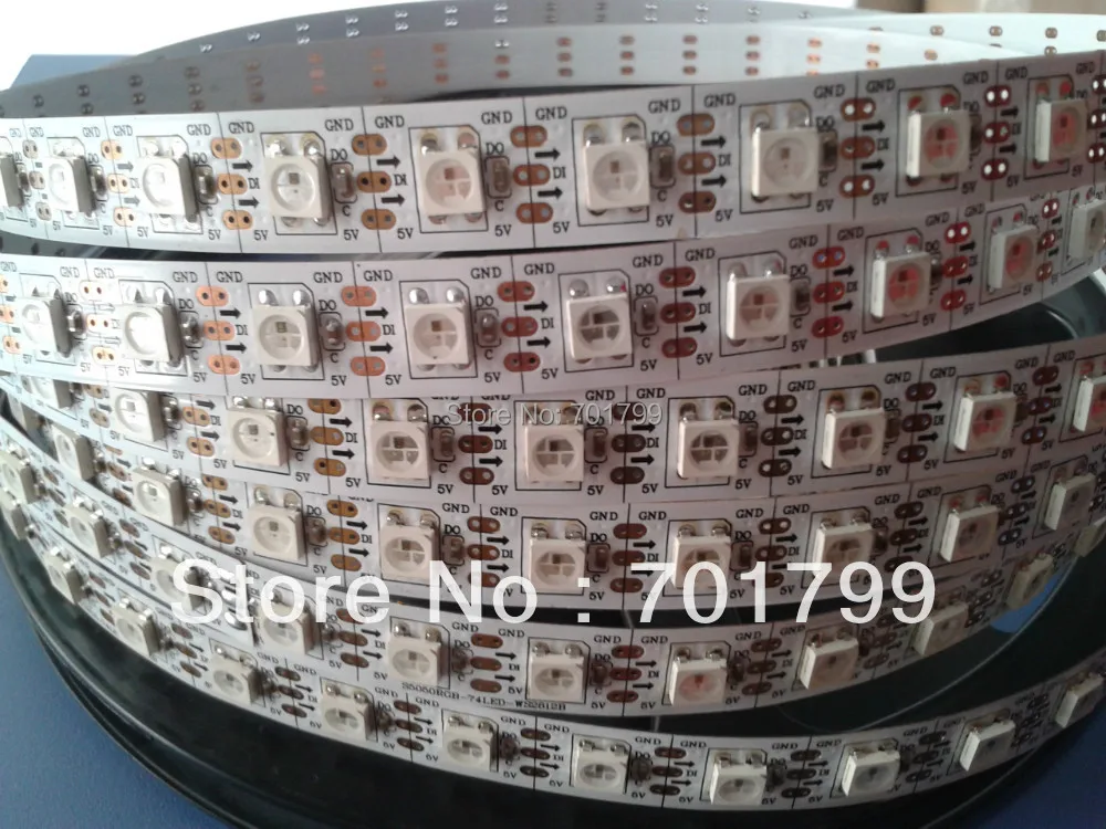 

5m DC5V WS2812B led pixel strip,non-waterproof,74pcs WS2812B/M with 74pixels;WHITE PCB,only 4PIN