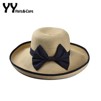 

Fashion Summer Women Casual Straw Sunhats Ladies Wide Brim Beach UV Hat Elegant Straw Floppy Bow Cap Girls Sun Hats YY60197