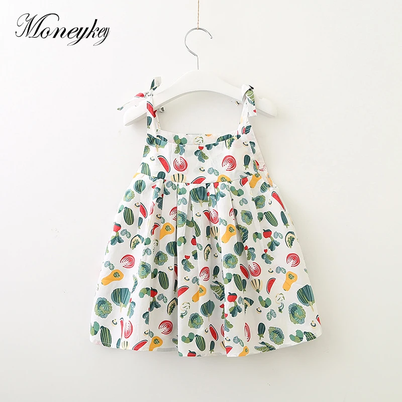 

Baby Girls Dress Summer Style Cartoon Vegetables Fruit Pattern Beach Dresses For Girl Sleeveless Mini Dress Cotton Girls Clothes