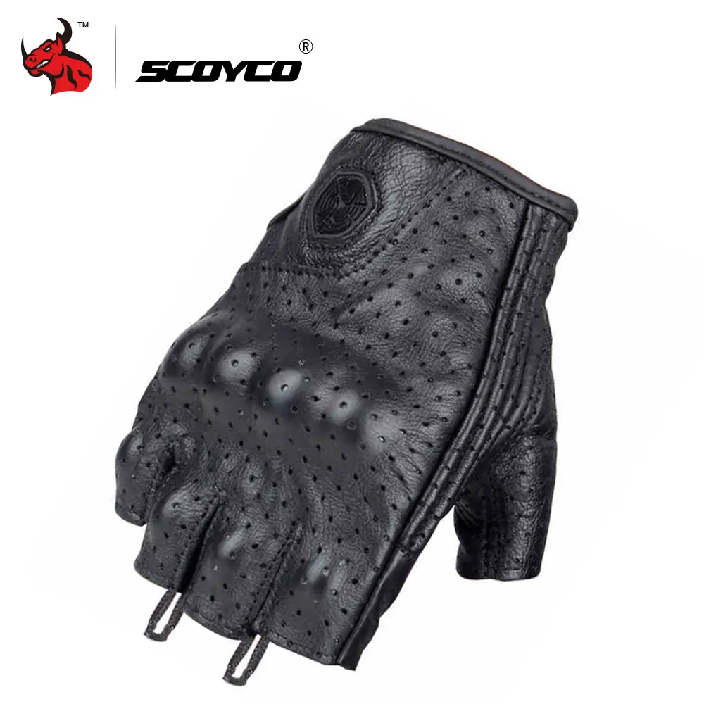SCOYCO Motorcycle Gloves Leather Motocross Off-Road Racing Gloves Motorcycle Riding Half Finger Gloves Luva Couro Motoqueiro