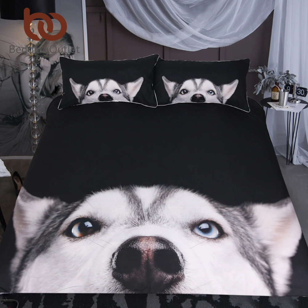 

BeddingOutlet Husky Bedding Set for Kids Single 3D Printed Duvet Cover With Pillowcases Dog Black Bed Set Animal Bedclothes 3pcs