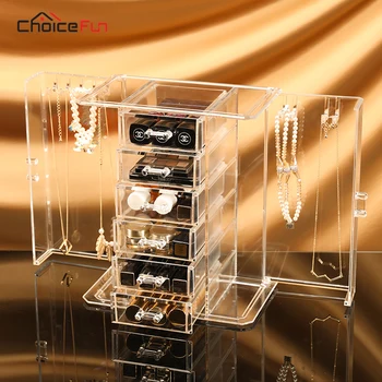 

CHOICEFUN 2 Doors 5 Drawers Bracelet Necklace Makeup Desk Accessories Organizer Girls Dresser Large Big Storage Box For Jewelry