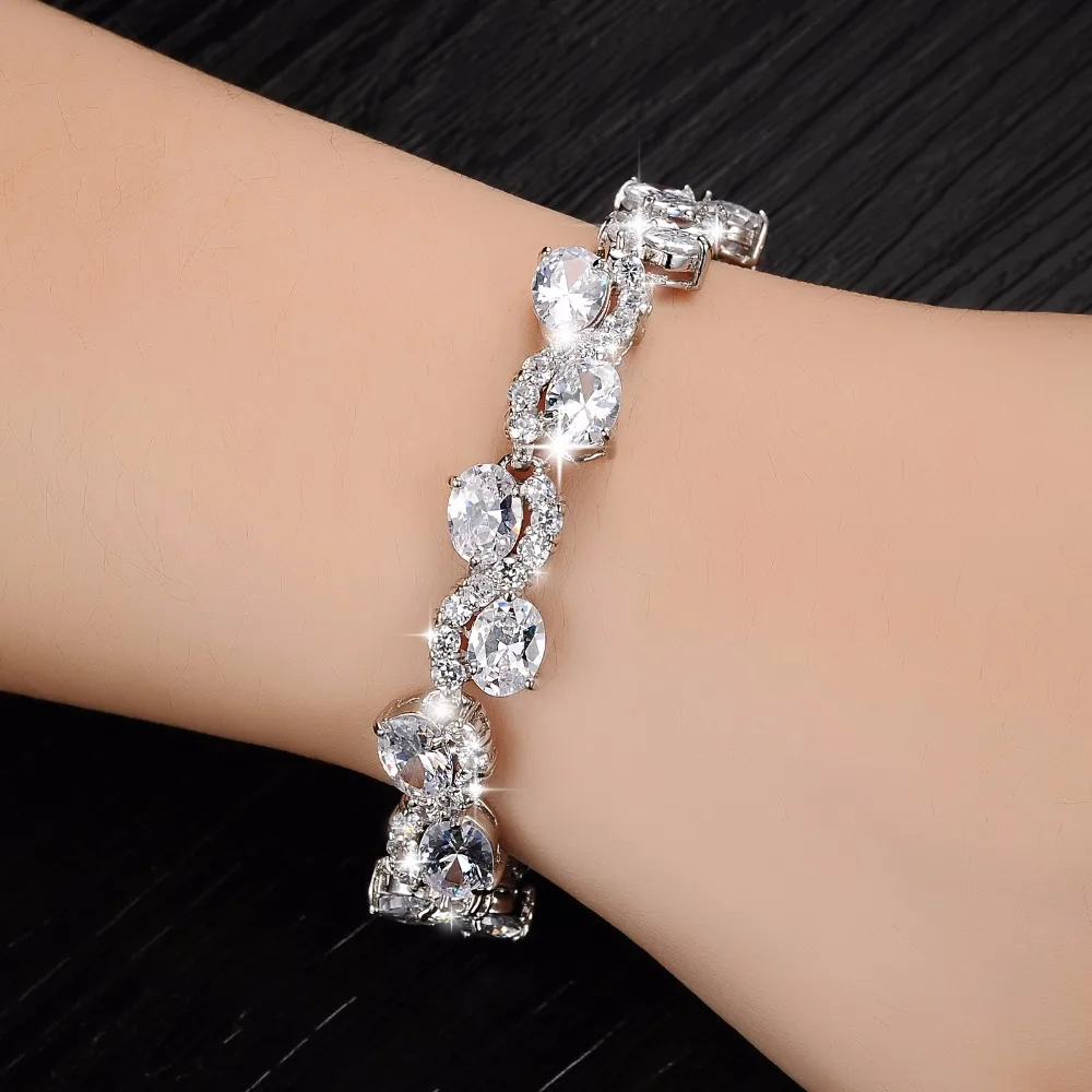 High End Shiny Cubic Zirconia Crystal Silver Plated Bracelet For High End Shiny Cubic Zirconia Crystal Silver Plated Bracelet For Woman Whole Fashion Jewelry Designer Bracelets Bangles In Chain Link From