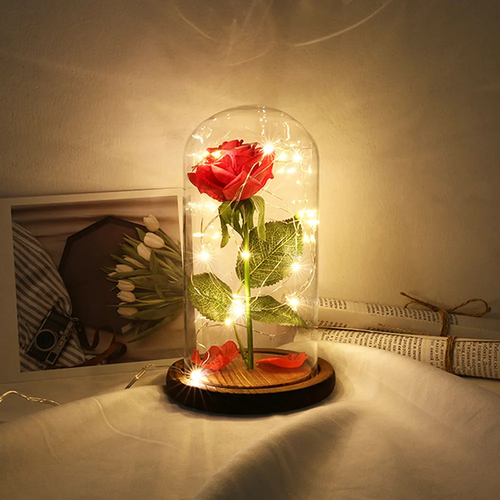 Искусственный цветок розы светодиодный светильник-гирлянда красная роза со стеклянной крышкой пульт дистанционного управления подарок на день рождения на годовщину вечерние свадебные Декор