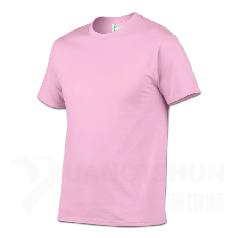 YUANQISHUN Fashion Brand Solid Color T-shirt High quality Men's Cotton Tshirt 17 Colors Unisex Casual Short sleeves Tops Tees - Цвет: Pink