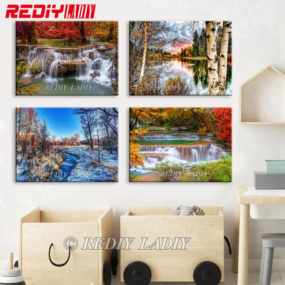 

REDIY LADIY Diamond Painting Waterfall Autumn Full Square Rhinestones Cross Stitch Mosaic Pattern Diamond Embroidery Home Decor