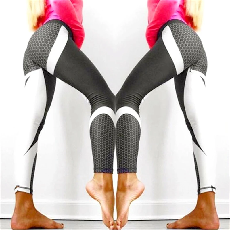 

Women Yoga Pants Honeycomb Printed Push Up Professional Running Fitness Gym Sport Leggings Tight Trouser Pencil Leggins