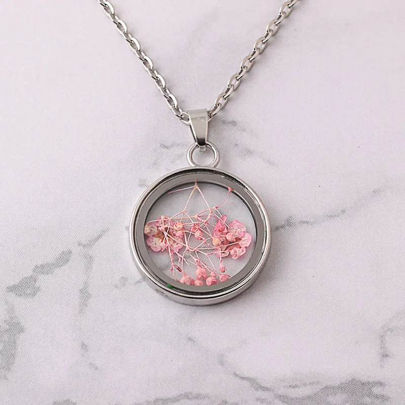 

27mm glass real flower crystal geometry pendant necklace long jewelry ladies gift direct