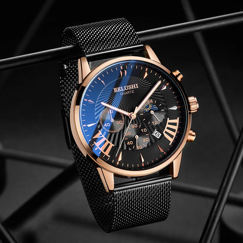 

New Watches Men Luxury Brand BELUSHI Chronograph Men Sports Watches Waterproof Full Steel Quartz Men's Watch Relogio Masculino
