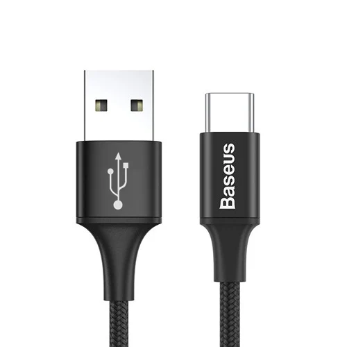 Baseus usb type-C кабель USB C для samsung S9 S10 светодиодный кабель освещения type C для huawei P30 Lite Pro USB-C кабели для мобильных телефонов - Цвет: Черный