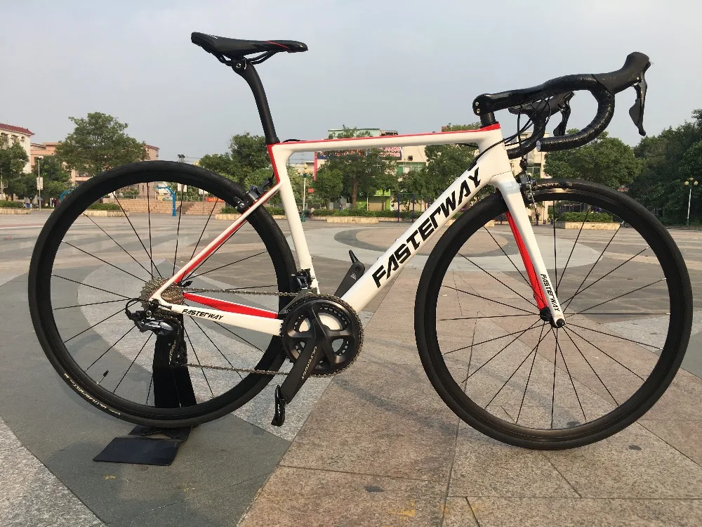 Cheap TAIWAN brand FASTERWAY burnt orange with sliver carbon Road Complete Bike 22 Speed R8000 Groupset Bicycle D brake 49/52/54/56/58 22