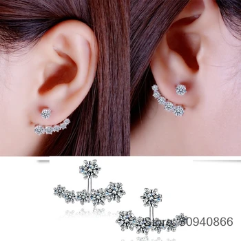 

925 Sterling Silver Star Stud Earring Double Sided Clear Cubic Zirconia Earring for Women Wedding Engagement Fine Jewelry
