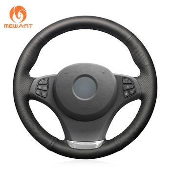 

MEWANT Comfortable Soft Black Genuine Leather Black Suede Car Steering Wheel Cover for BMW X3 E83 2003-2010 X5 E53 2003-2006