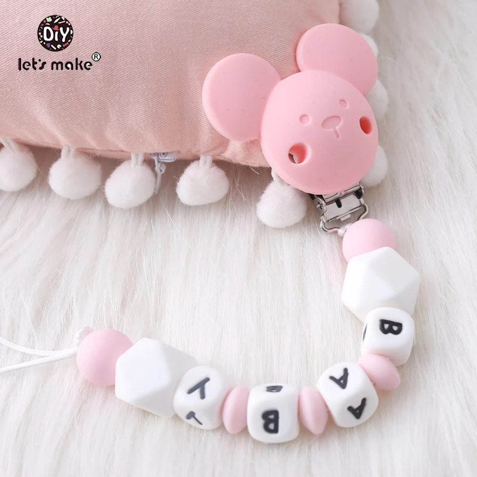 Let's make 1pc Cartoon Bear Private Custom Personalise Baby Name Pacifier Clips Chain Teething BPA Free Silicone Abacus Dummy
