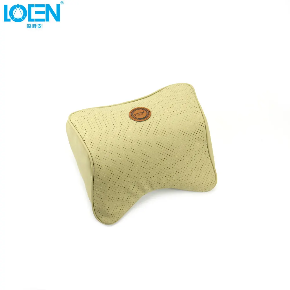LOEN 1 шт. Подушка автокресла из искусственной кожи черный, бежевый, коричневый, серый подголовник с эффектом памяти хлопковая подушка в подголовник автомобиля для всех автомобилей - Название цвета: 1 PC Beige